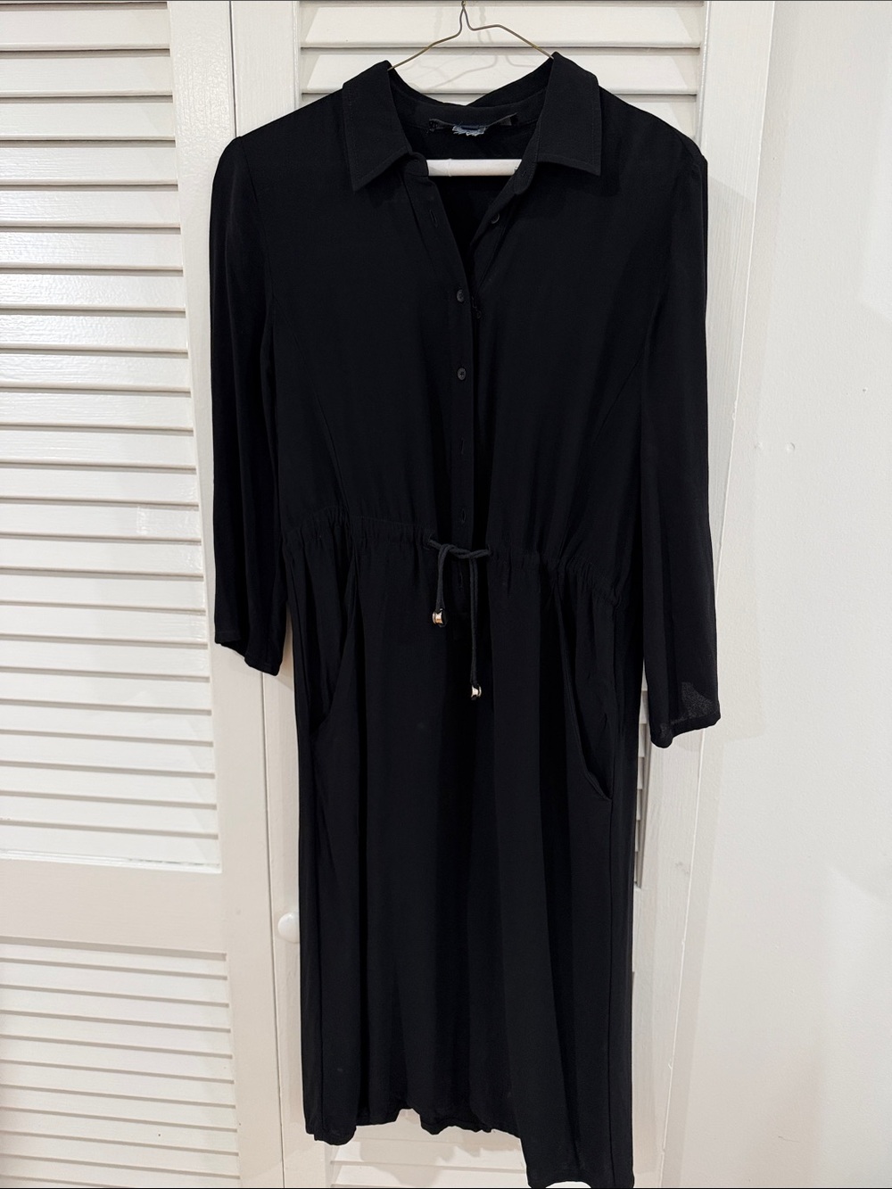 French Connection Black Drawstring Shirt Dress